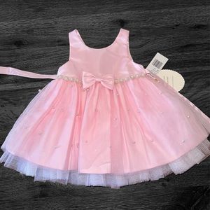 American Girl pink ruffled tulle dress NWT size 12m, pearl embellished, with bow